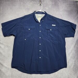 Columbia PFG Bahama II Fishing Shirt Mens 3X Navy Blue Vented Short Sleeve UPF